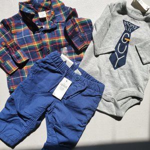Gap Boys 0-3 Months Newborn Plaid Shirt Onesie Pants Adorable NEW